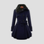 Belted Long Detachable Collar Winter Coat for Women
