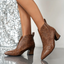 Textured Ankle Boots with Curved Cut and Mid Block Heel for Women
